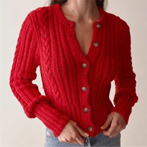 Doen Red Audrey Cardigan Sweater in Red Sumac, Size S